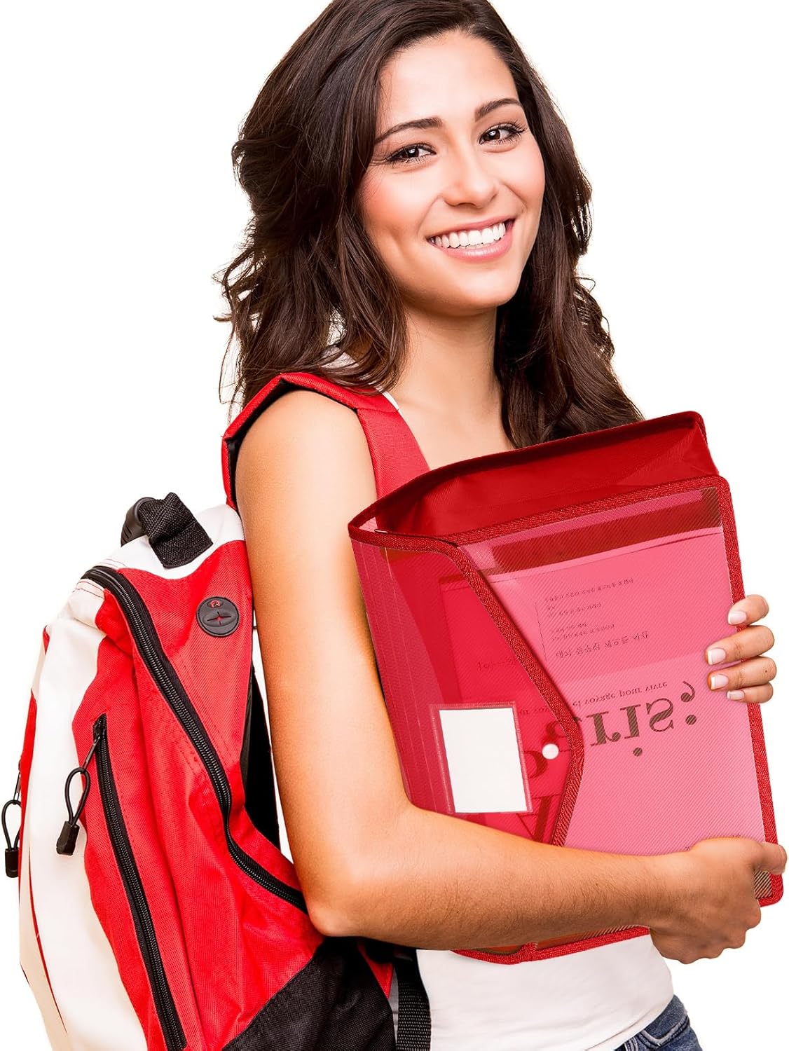 10 Pieces Plastic File Folders Envelope Expanding File Wallet Organizer Documents Folder with Snap Closure and Pocket, A4 Size Waterproof Transparent Pouch(Red,Horizontal)