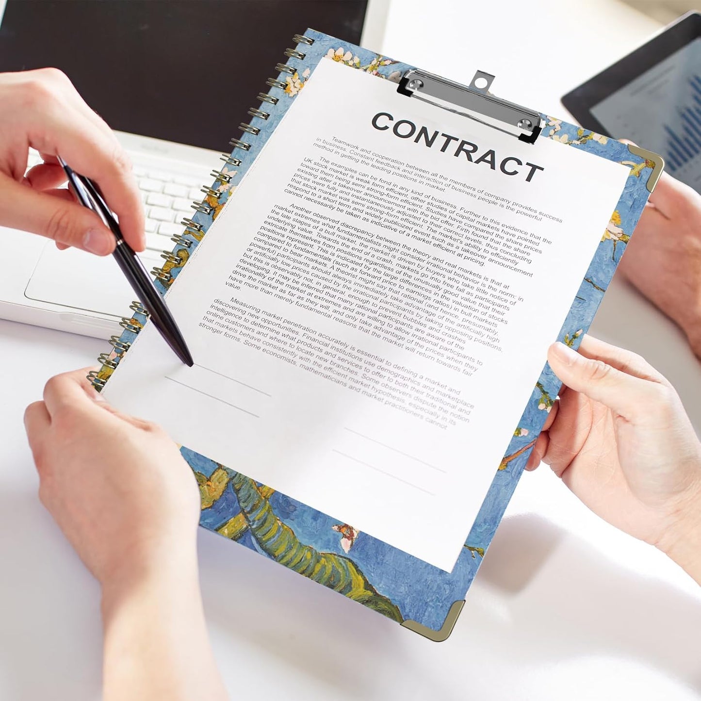 Foldable Clipboard Folio with Storage, 5 Plastic Folders with 10 Pockets,Refillable Lined Notepad (11" x 8.5"), Hardcover Project Organizer Nursing Teacher School Essentials(Almond Tree)