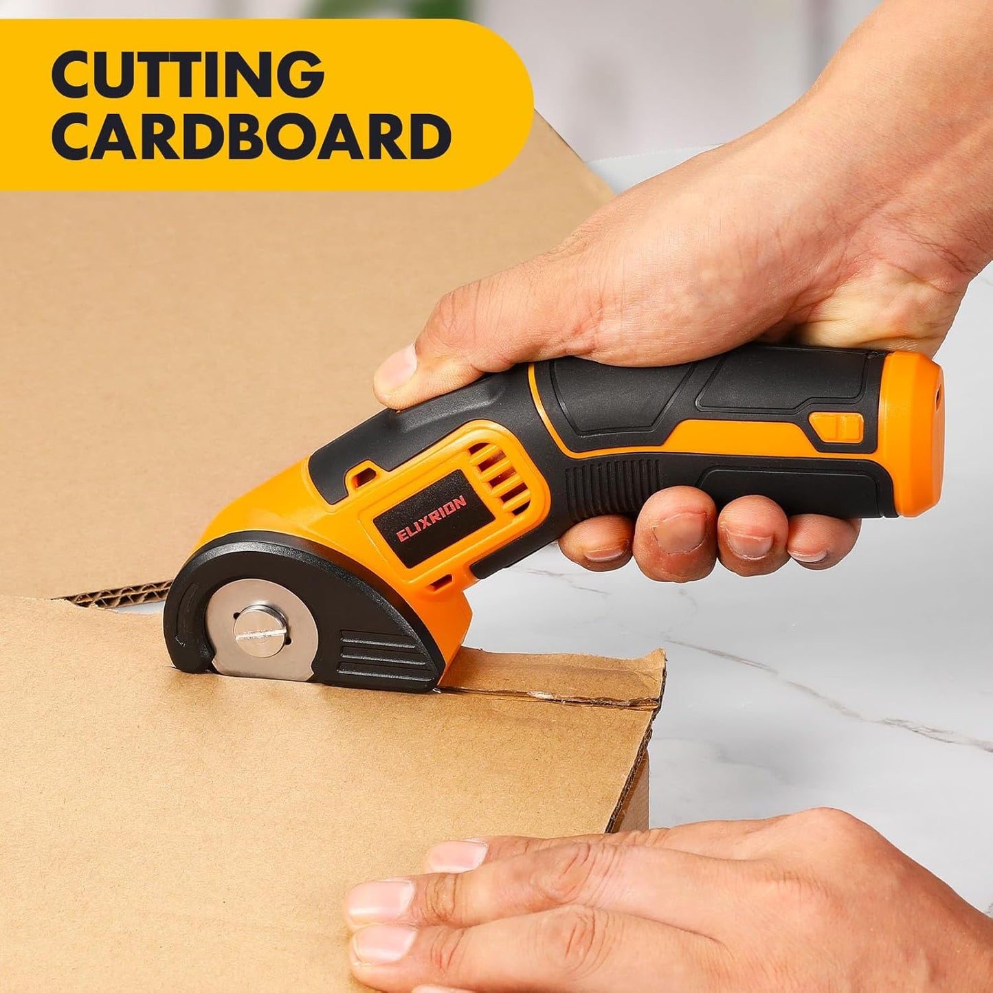 Cordless Electric Scissors Rotary Cutter with 2 Blades | 4V 2000mAh Rechargeable | Heavy Duty for Cardboard Fabric Carpet Leather | Lightweight Portable (Yellow)