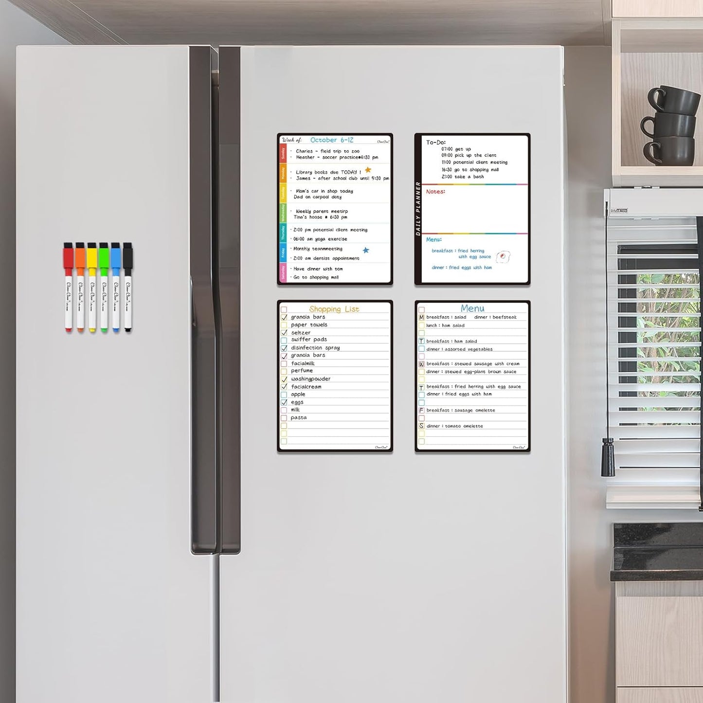 Magnetic Dry Erase List Board - 6.5"x8.5" Weekly, Daily, 2 List Boards for Fridge - 6 Extra Fine Point Markers Included - Shipped Flat