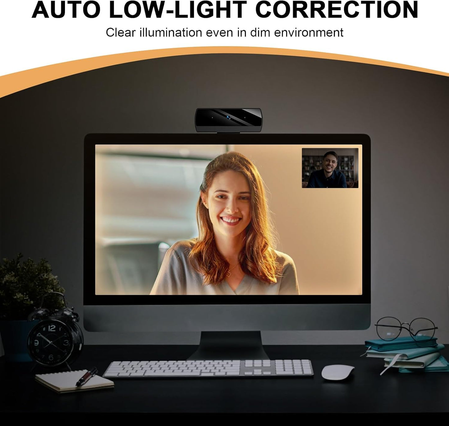 Webcam,1080P HD Webcam with Microphone, USB Computer Camera for Laptop & Desktop - Plug & Play, Stereo Sound, Auto Low-Light Correction, for Zoom/Skype/FaceTime/Teams/Webex, Streaming & Video Calls