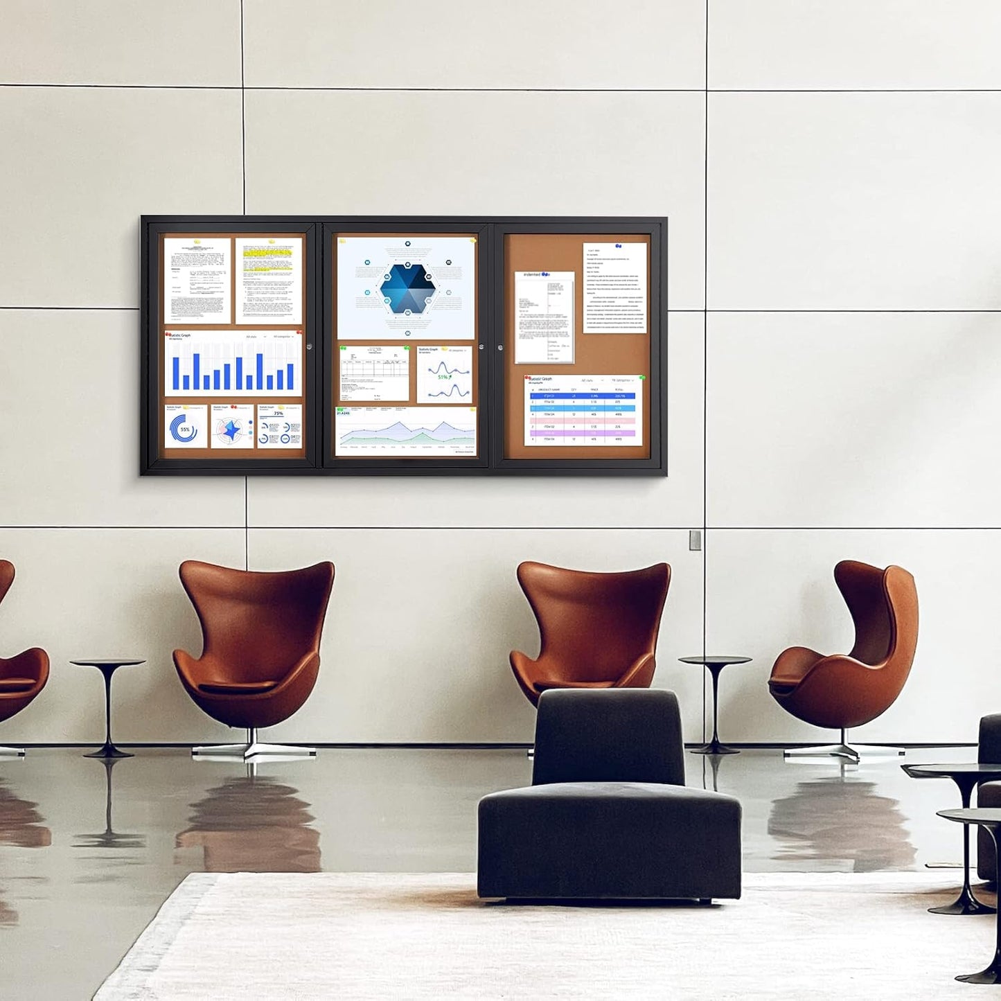 Enclosed Bulletin Board Outdoor Noticeboard with Locking Door, Weather-Resistant, Cork, Black Aluminum Frame, 70 x 36 in