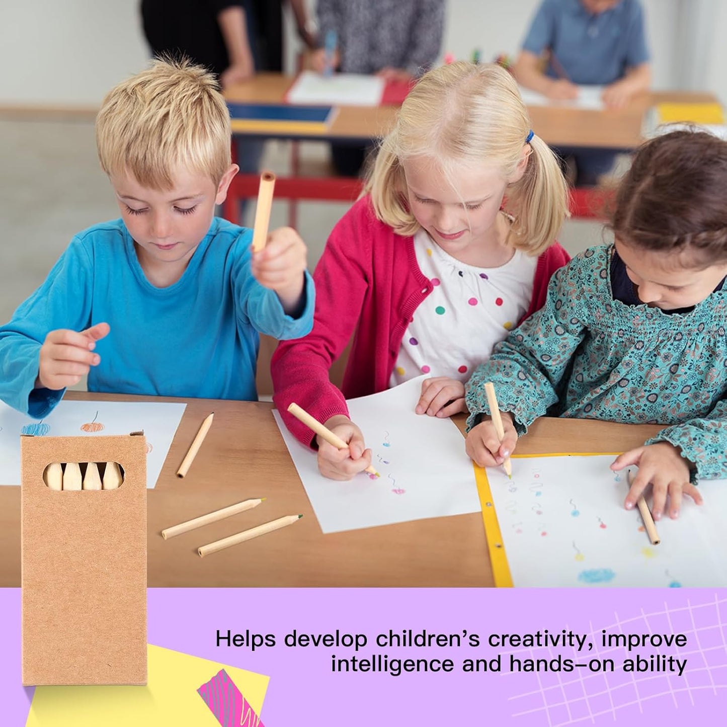 Faccito 300 Packs Mini Drawing Colored Pencils for Kids 3.5 Inch Portable Short Fat 6 Different color Pre Sharpened Pencils in Bulk for Children Painting Classroom School Supplies