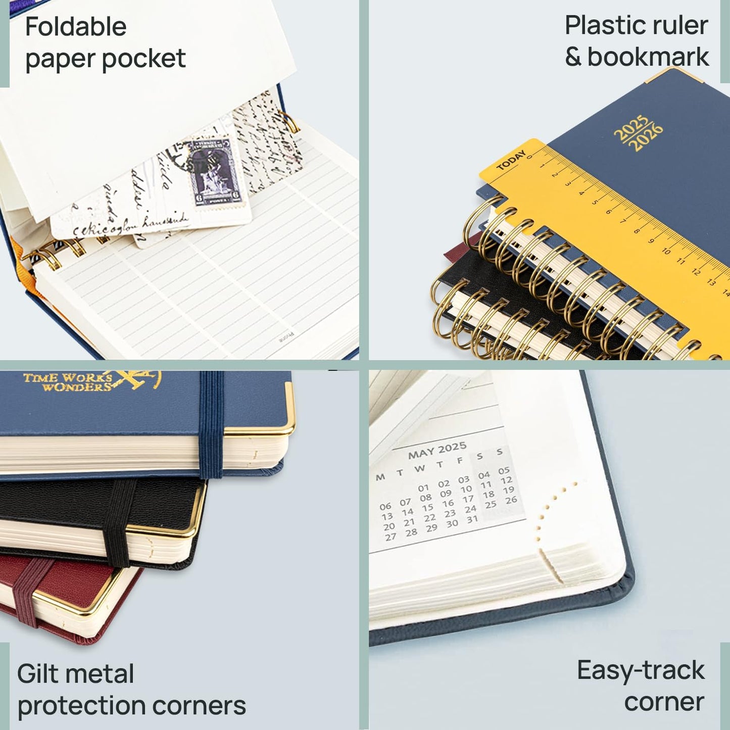 POPRUN Academic Planner 2025-2026 (July 2025-June 2026), Daily Weekly and Monthly Appointment Book (Wirebound Hard Cover - 10'' x 8'') with Hourly Time Slots, Tabs, 100 GSM - Light Yellow