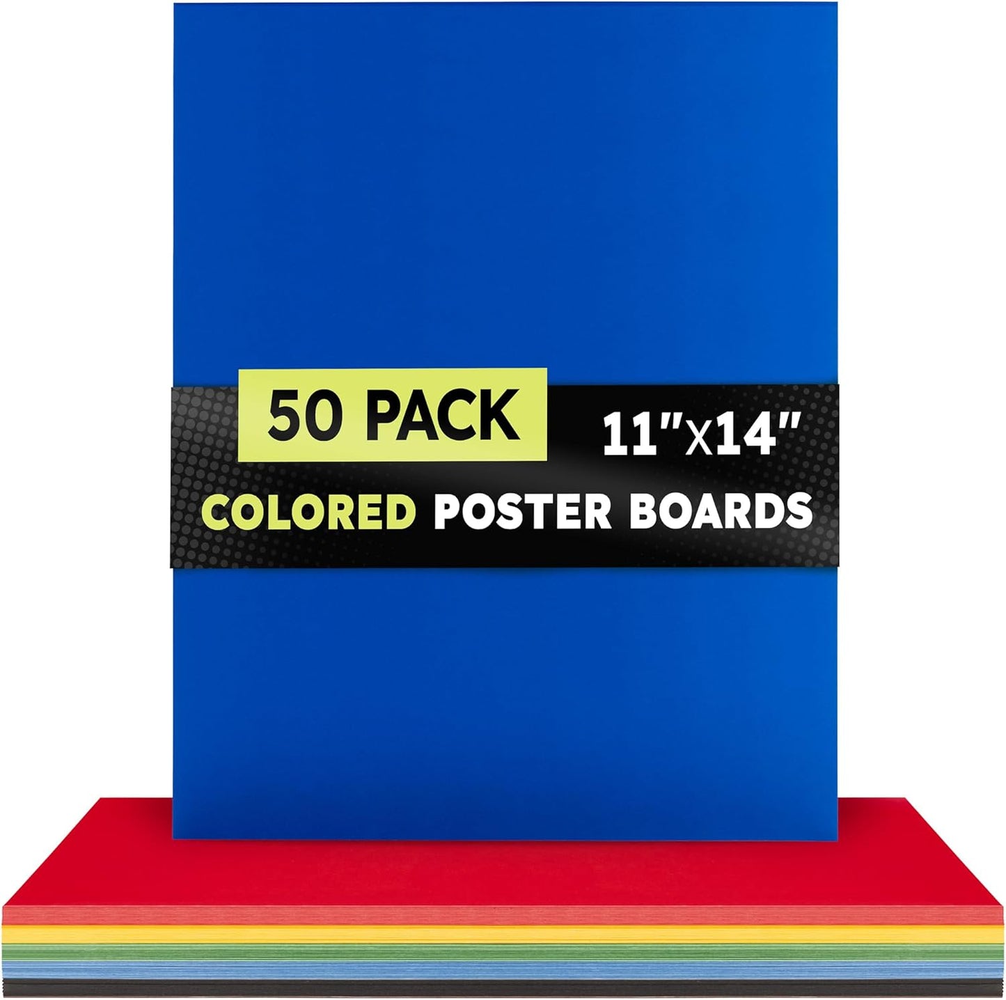 Hygloss Medium Colored Poster Board 11x14 - 50 Assorted Standard Color Poster Boards Bulk Pack - Red, Yellow, Green, Blue, Black - 10 Pt. Thickness Poster Board Paper, Posterboard Multipack 11" x 14"