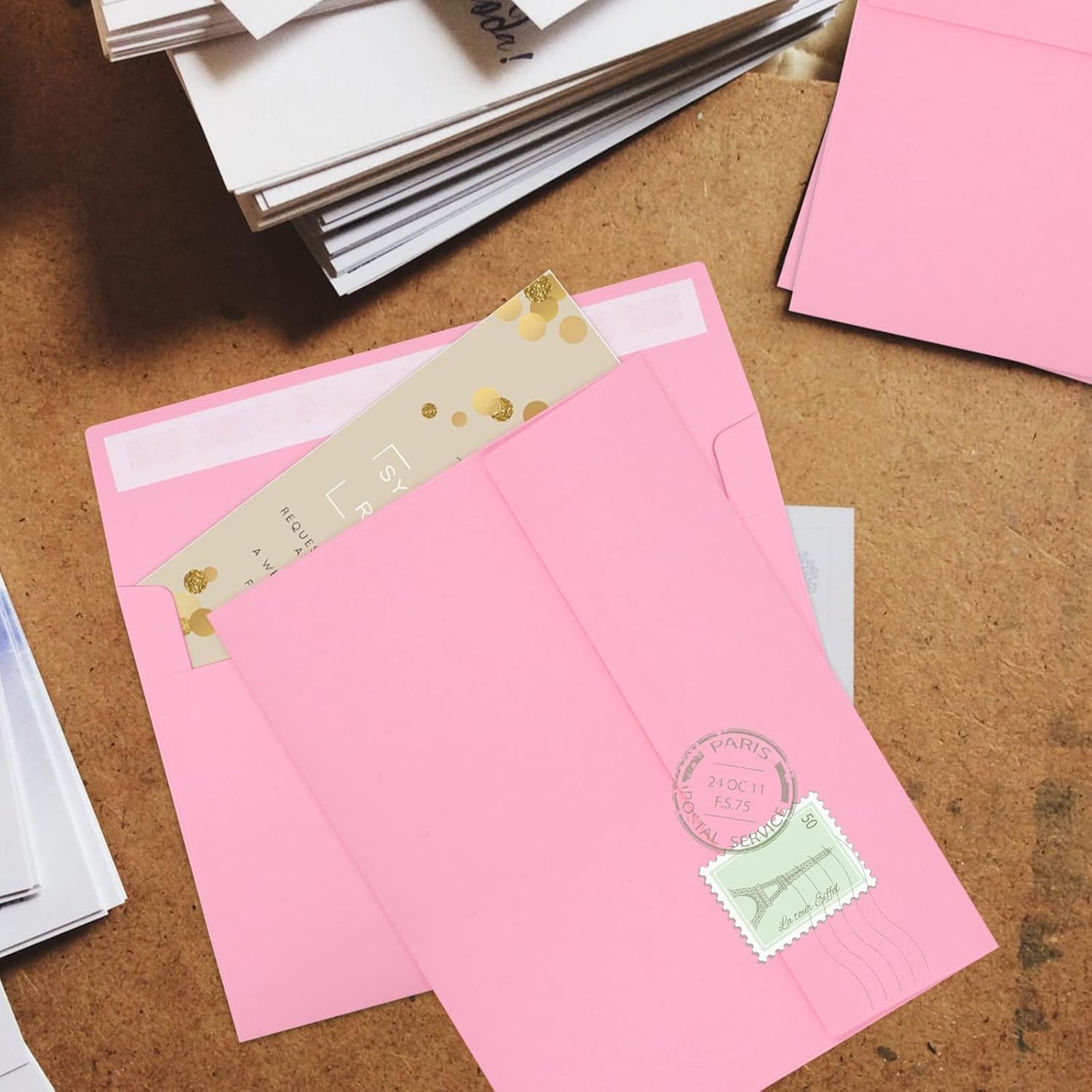 50 Pack 5x7 Envelopes - A7, Printable Invitation Envelopes - Self Seal for Weddings, Invitations, Photos, Greeting Cards, Mailing (Pink)