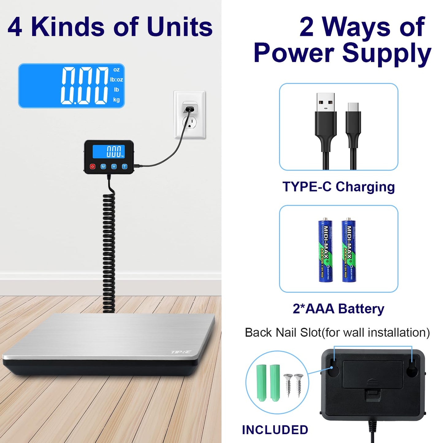 Digital Shipping Postal Scale 0.5 oz High Accuracy!440lb Commercial Weight Scale for Package, Small Business, Mail, Warehouse, Home, Battery & Charging Cable Included