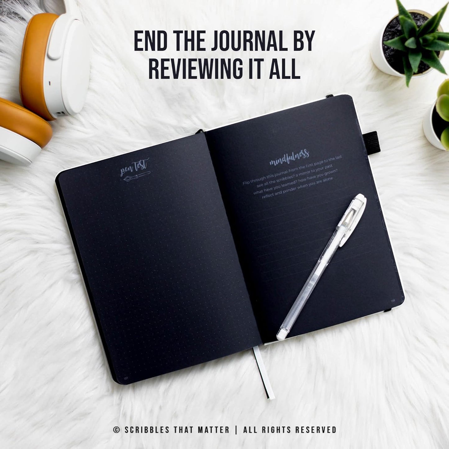 Black Paper Bullet Dotted Journal Notebook | B5 Starry Night by Scribbles That Matter | Free white gel pen | 160gsm Blackout no-bleed dot grid paper | For Men and Women | 7 x 10 in | White