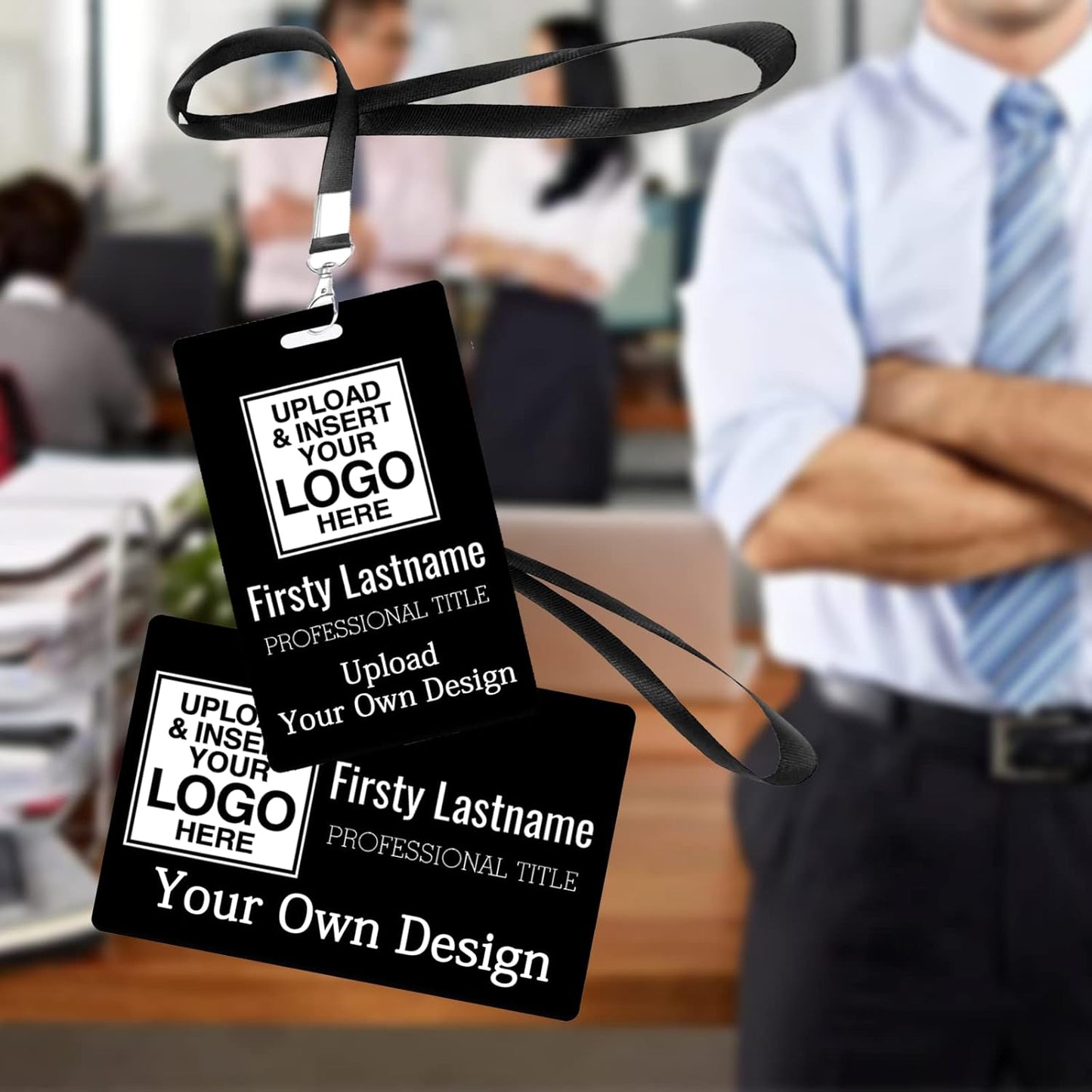 Custom Id Badge, Personalized Employee Photo Identification Card with Lanyard, Durable ID Card for Office Worker Doctor Nurse Student-Vertical-Template6