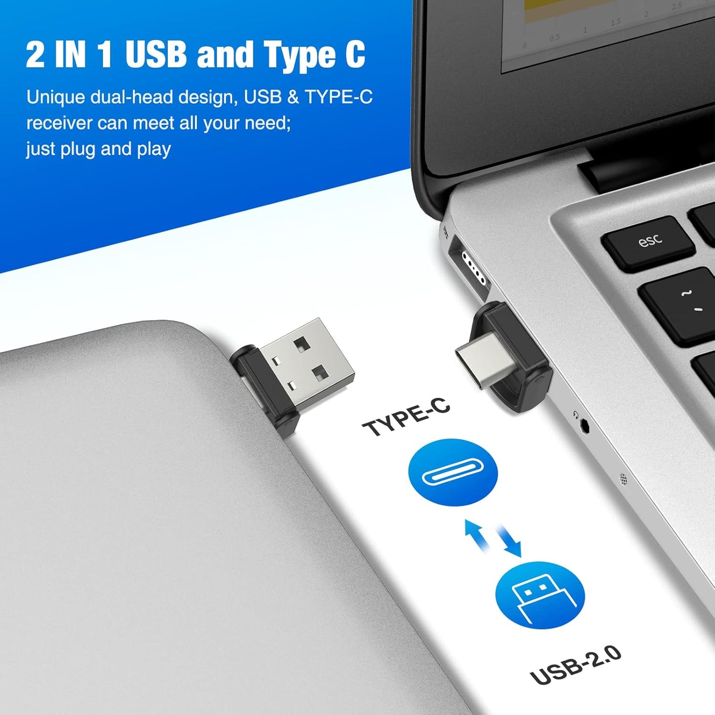 2 in 1 USB Type C Presentation Clicker with Laser Pointer, Wireless Presenter for PowerPoint Presentation PPT Clicker, 2.4GHz Presenter Remote Slide Advancer with Bright Red Laser Pointer