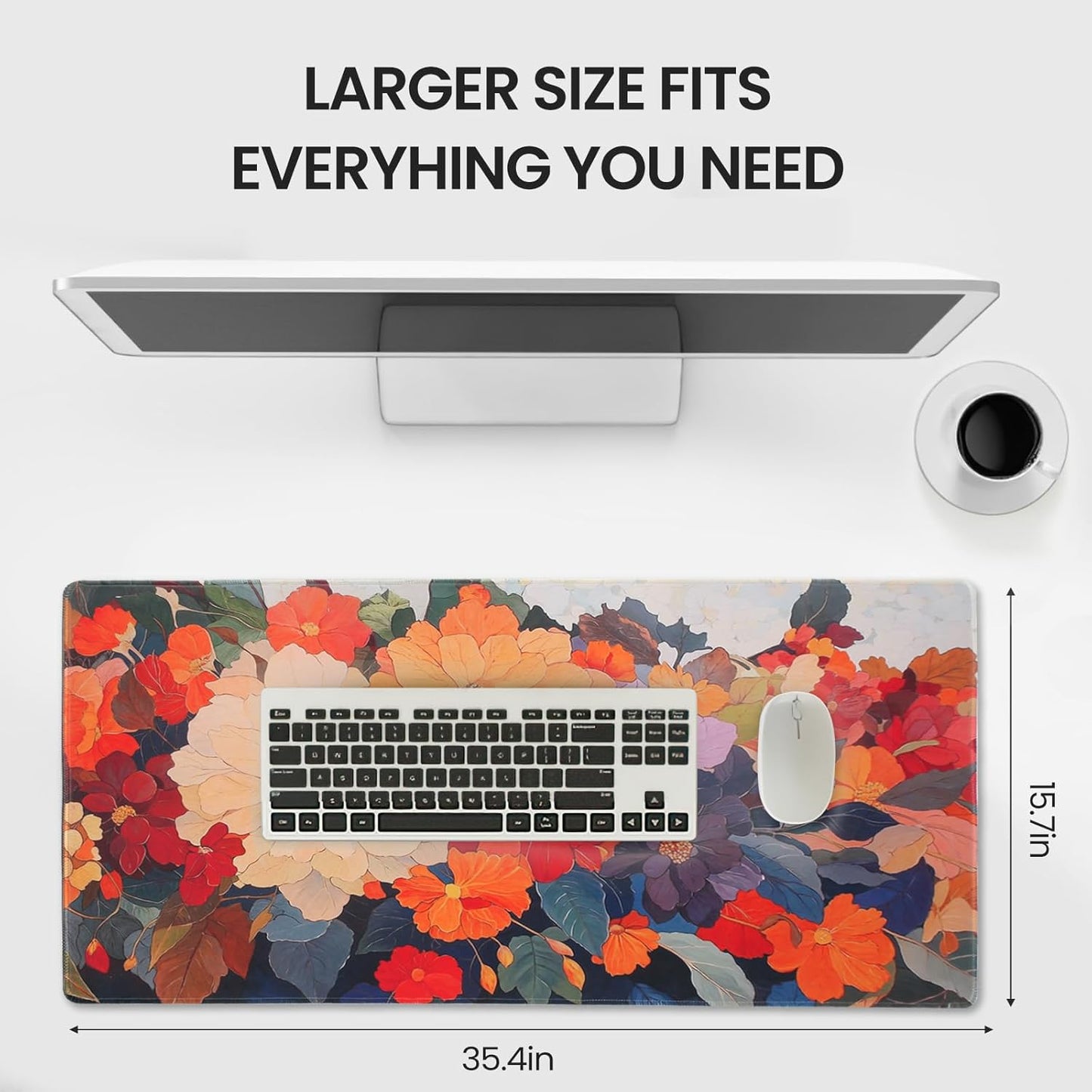 Desk Pad, Floral Desk mat, XXL Gaming Mouse pad, Mouse pad with Stitched Edges and Rubber Base,Large Mouse mat for Computer, Suitable for Home, Gaming and Office Keyboard Mouse Pads,Blooming Flowers