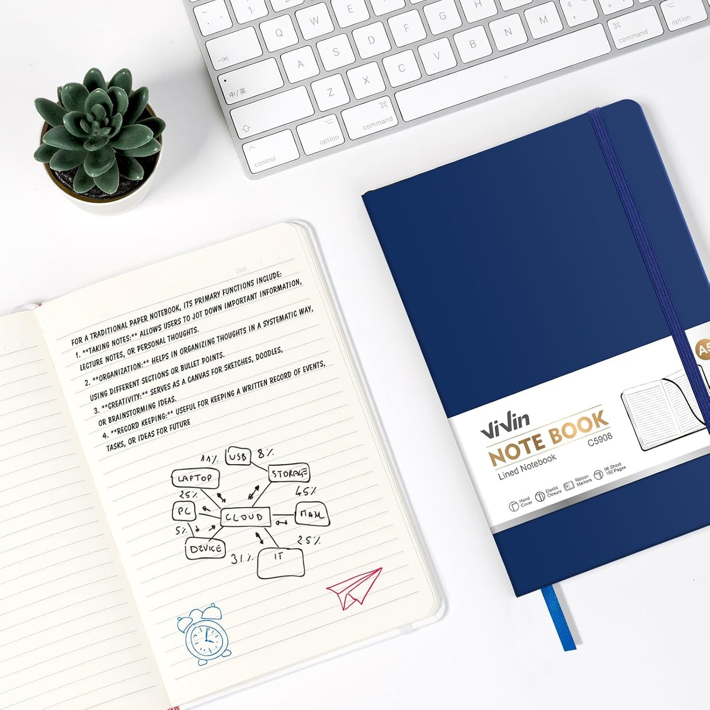 ViVin Lined Journal Notebooks for Work, 192 Pages, Medium 5.5 x 8.3 inch, College Ruled, A5 Hardcover Journaling Notebooks for Writing, 8 Pack Bulk