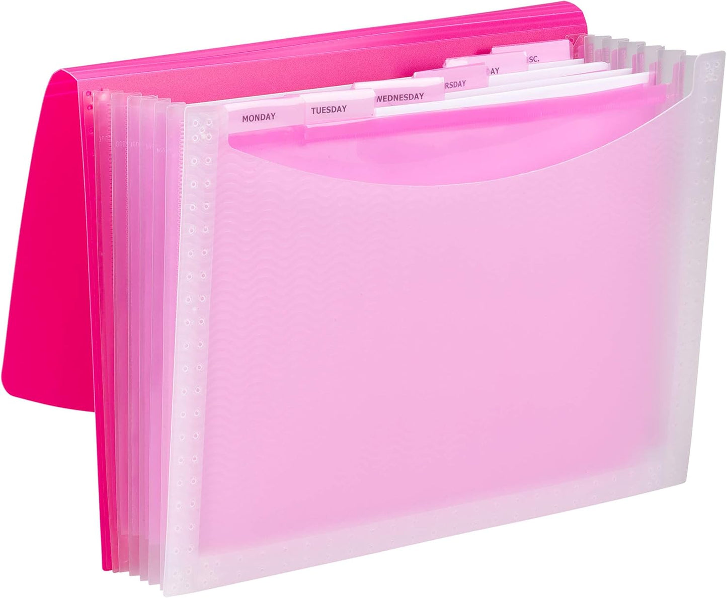 Smead Poly Expanding File, 6 Dividers, Flap and Cord Closure, Letter Size, Wave Pattern Pink/Clear (70874)