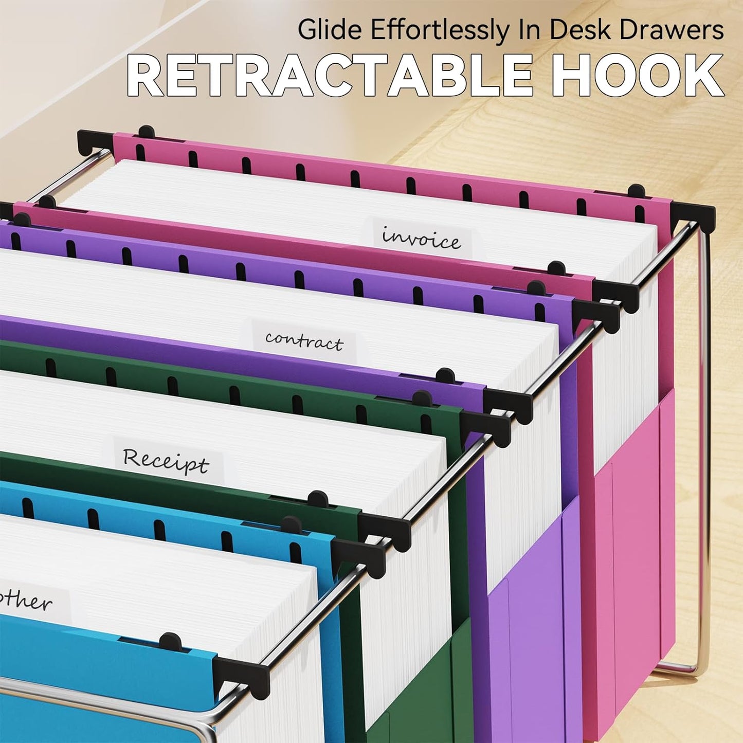 Plastic Expandable Hanging File Folder Letter Size,Heavy Duty 3 Inch Expansion,6 Pack Extra Capacity Hanging Folders,Accordian Pocket,Adjustable Tabs,Hanging Organizer for Bulky Files-Colored