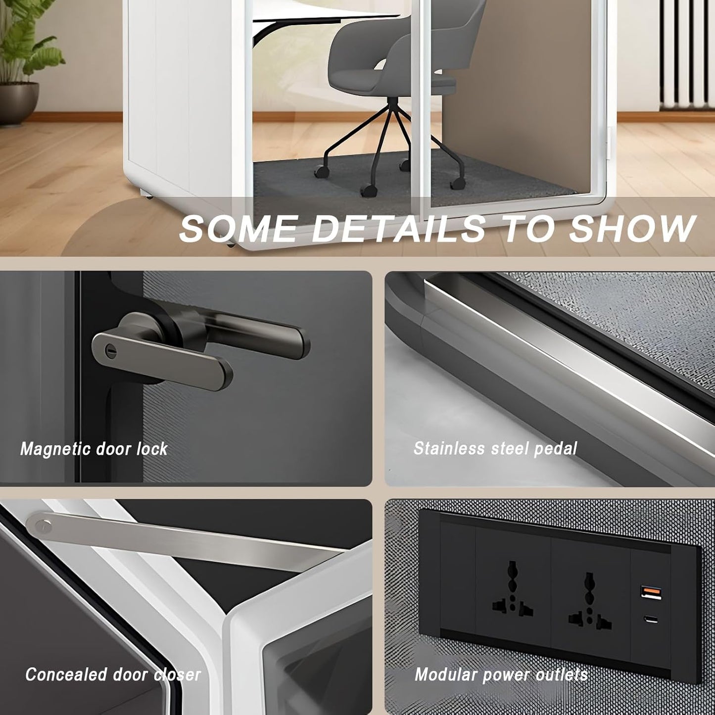 Office Sound Booth with Audio Privacy - Portable Soundproof Pod with Wheels,Soundproof Pod with Light,Ventilation,Socket for Working,Reading,Communicating