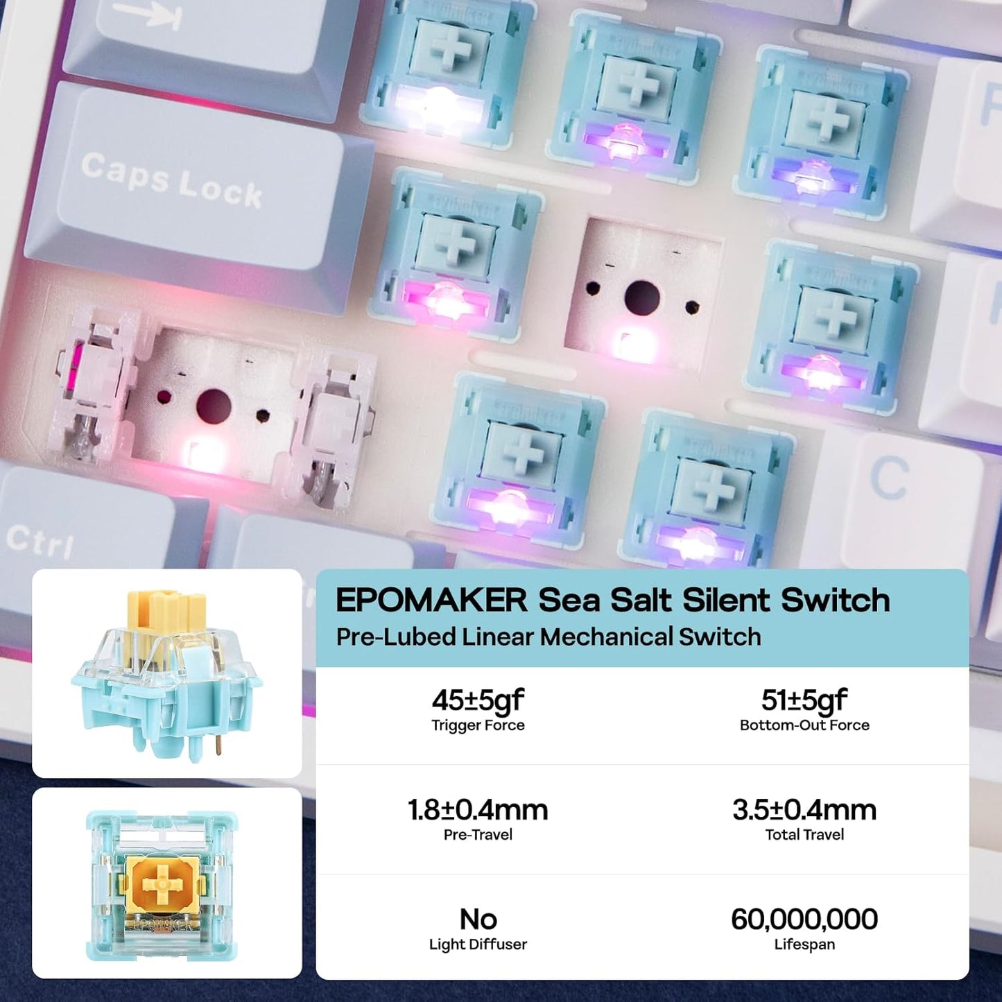 EPOMAKER TH108 Full Size Mechanical Keyboard, Wireless Gaming Keyboard with 8000mAh Battery, Creamy Gasket, 108 Keys, Hot Swap, Custom Driver, RGB Backlight (Blue&White, Sea Salt Silent)