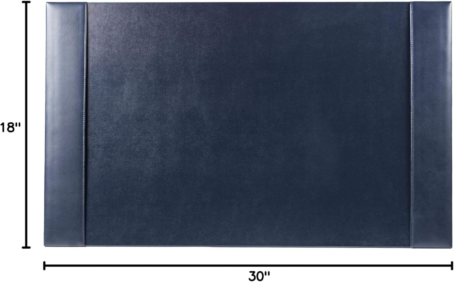 DACASSO Bonded Leather Desk Pad with Side Rails - Luxury Leather Desk Blotter for Writing (30 x 18, Navy Blue)