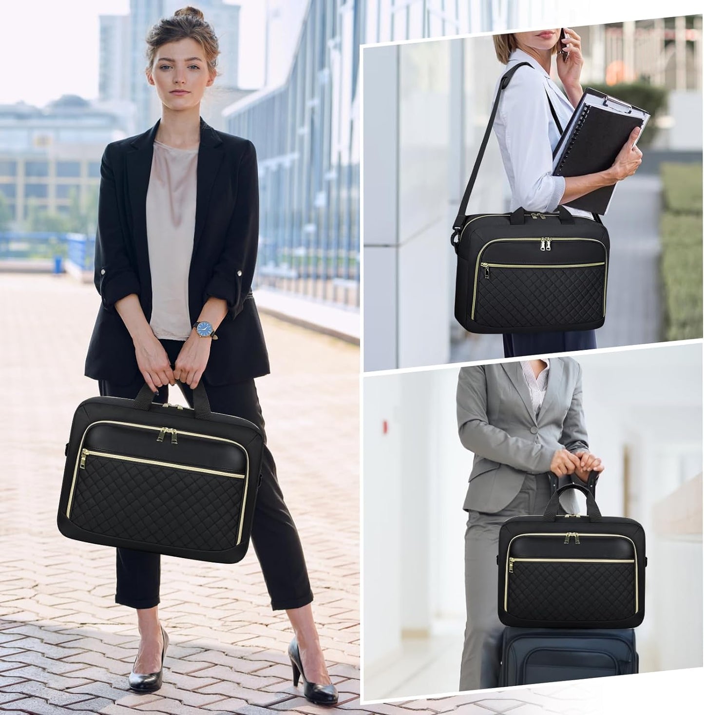 NEWHEY Laptop Bag 15.6 Inch Briefcase for Women Men Waterproof Laptop Messenger Bag Large Shoulder Computer Bag for Business Office Work College, Black