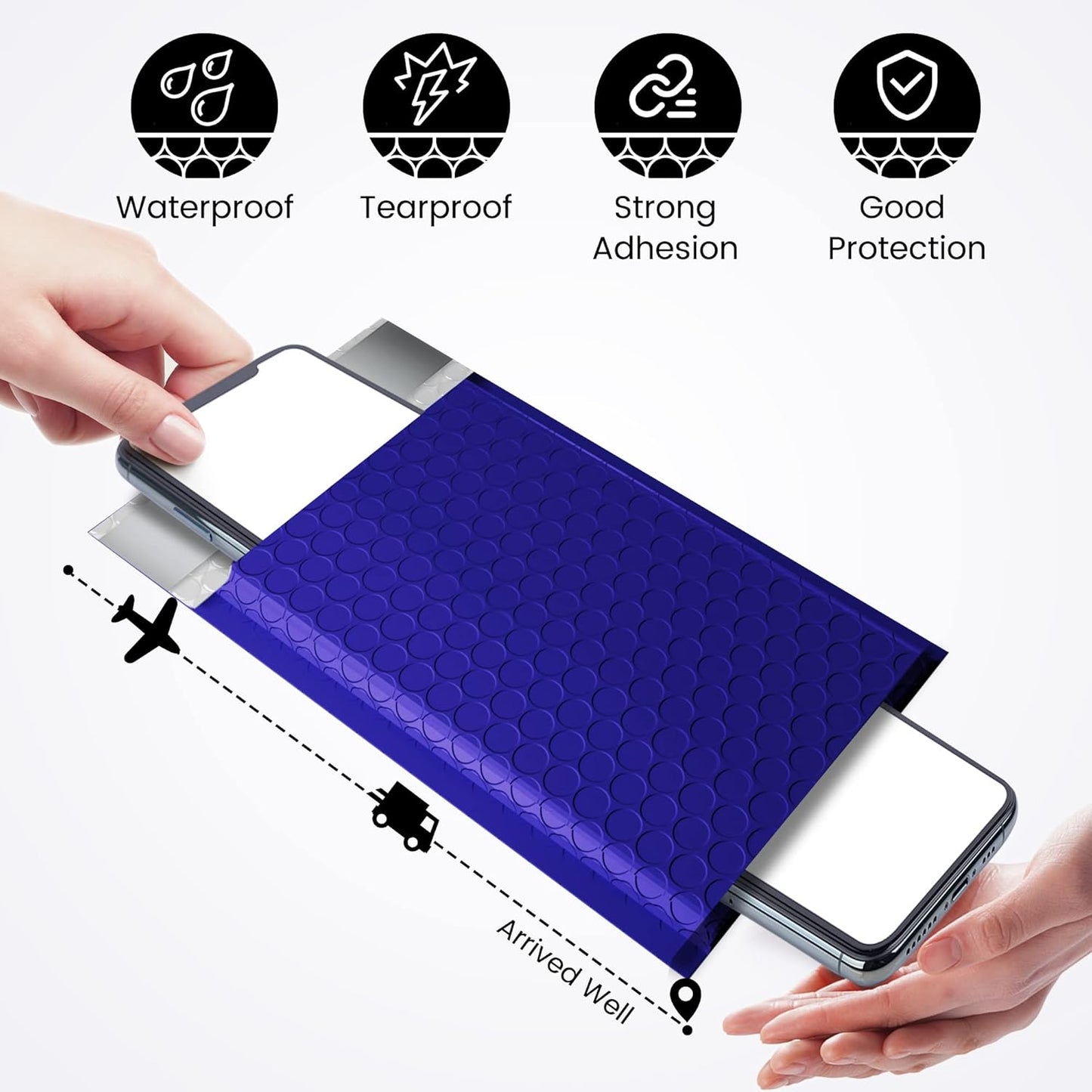 Fuxury 100Pcs 4x8 Bubble Mailers Royal Blue Shipping Padded Envelopes Usable Size 4x7' Waterproof Mailing Envelopes Bubble Padded for Mailing,Packaging, Small Business