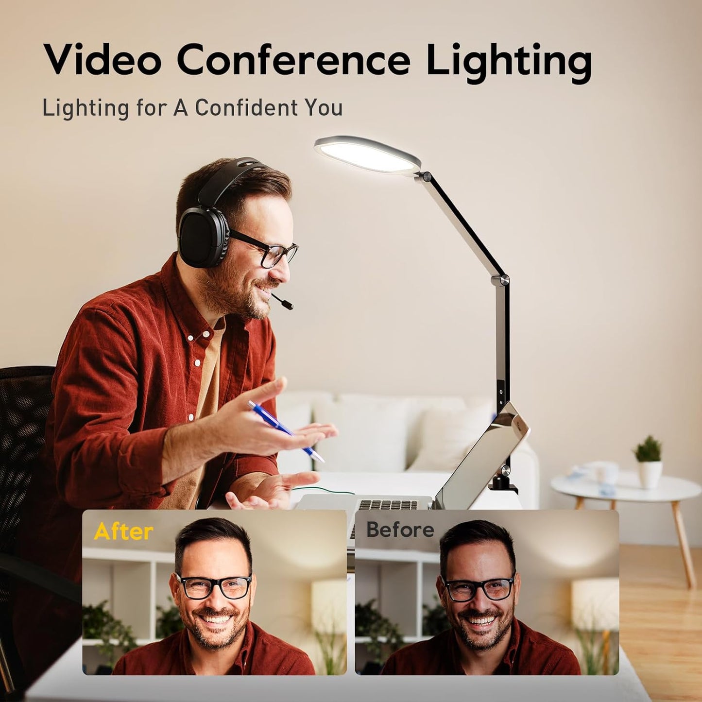 Desk Lights for Home Office, 1200 Lumen LED Desk Lamps with Clamp, Highly Eye-Caring Video Conference Light for Computer, 3 Color 10 Brightness Levels for Ideal Lighting, Remote, Memory & Timer