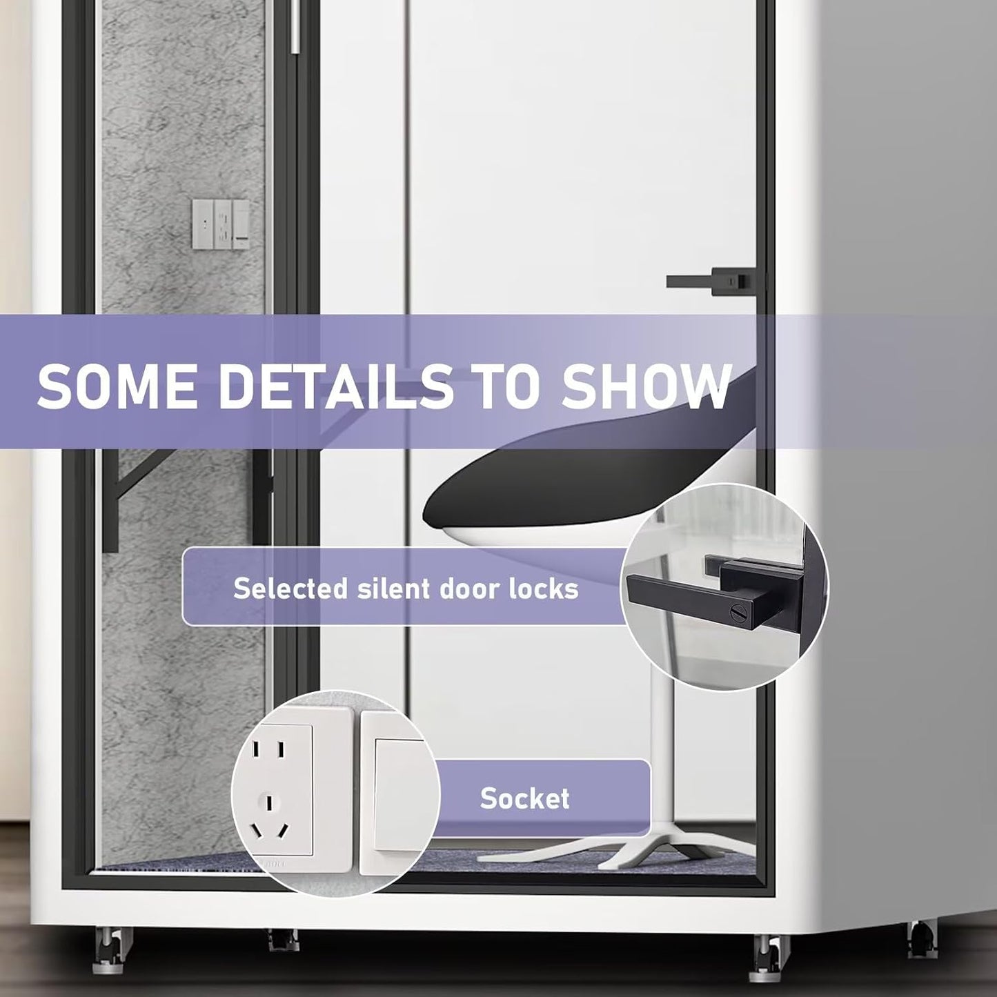 Office Sound Booth with Audio Privacy - Portable Soundproof Booth with White Modern Style,Movable Room with Light,Ventilation,Socket for Study,Work,Singing Room,Telephone Booth(55.11IN)