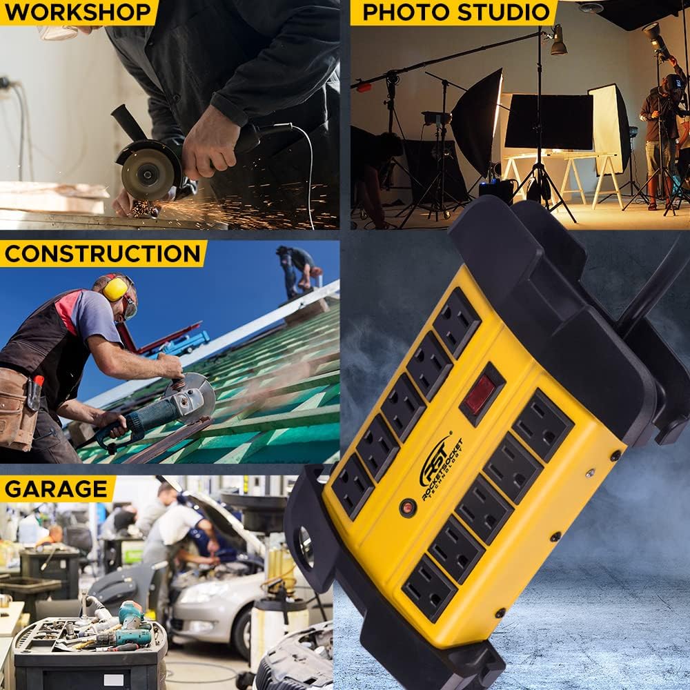 CRST Heavy Duty Surge Protector Power Strip 10-Outlet Metal Industrial Power Strip with 2800 Joules, 15A Circuit Breaker, 14 Gague 6ft Extension Cord for Workshop, Garage, Office, School…