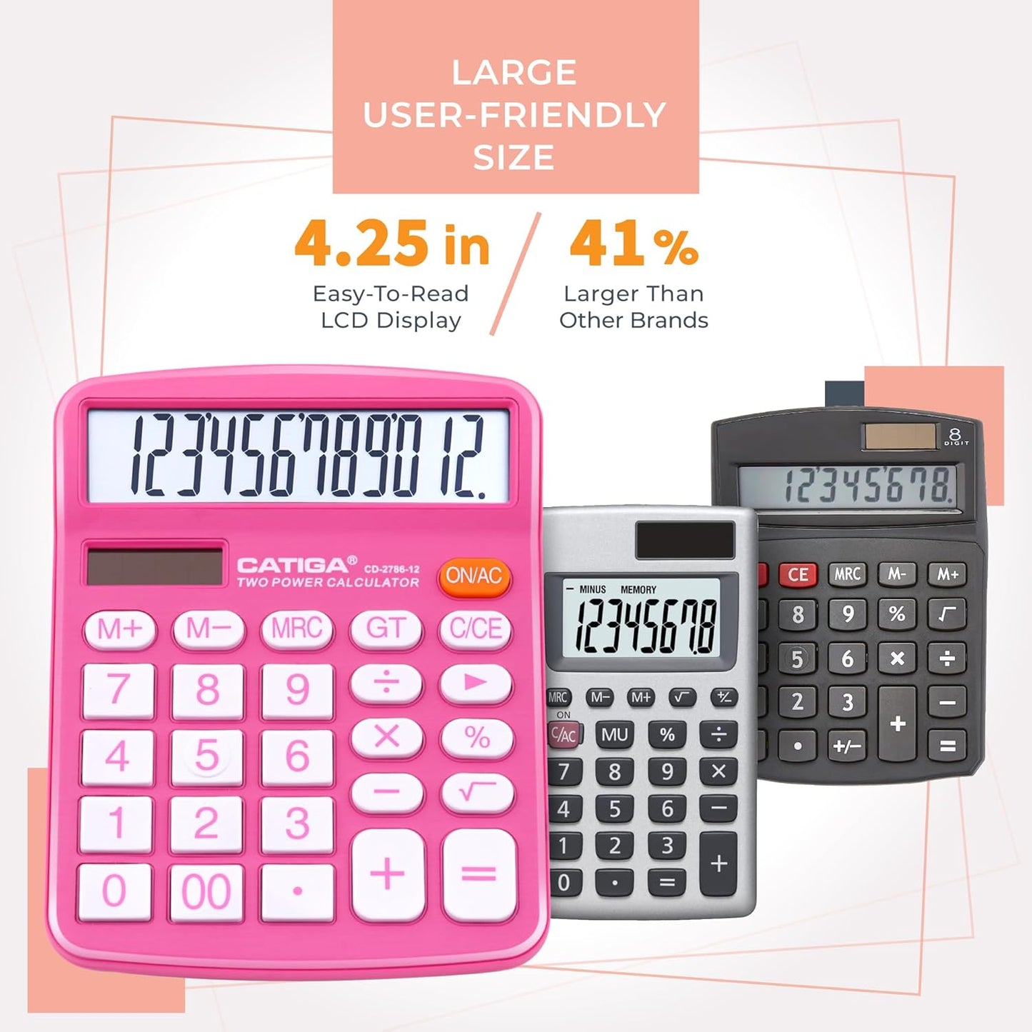 12 Digit Desktop Calculator with Large LCD Display and Sensitive Button, Dual Solar Power and Battery, Standard Function for Office, Home, School, CD-2786