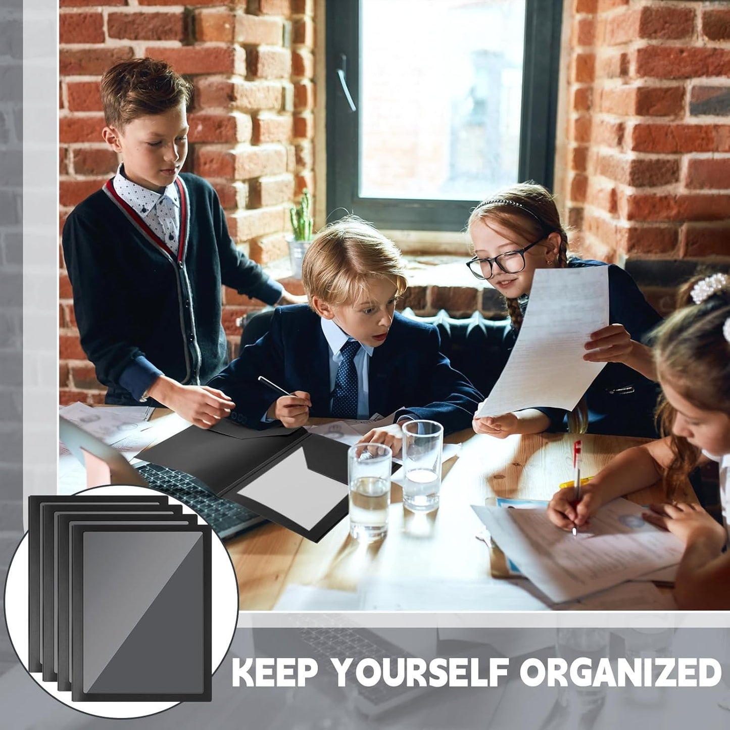 Teling 24 Pcs Plastic Folders with Front Clear Pocket and Business Card Holder 2 Pocket Folders Letter Size Paper for School Office Supplies Nice Gift for Christmas New Year School Supply (Black)