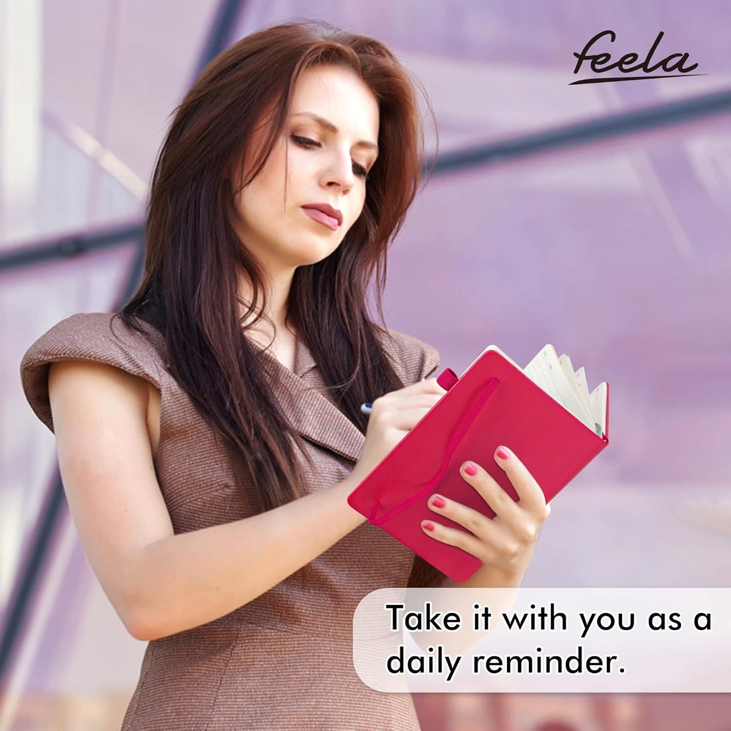 feela 24 Pack Journal Notebook for Work, Business Notebook Bulk Hardcover Lined Writing Journal with Pen Holder for Men Women Note Taking, with 24 Black Pens, 120 GSM, 5.1”x8.3”, A5, Berry