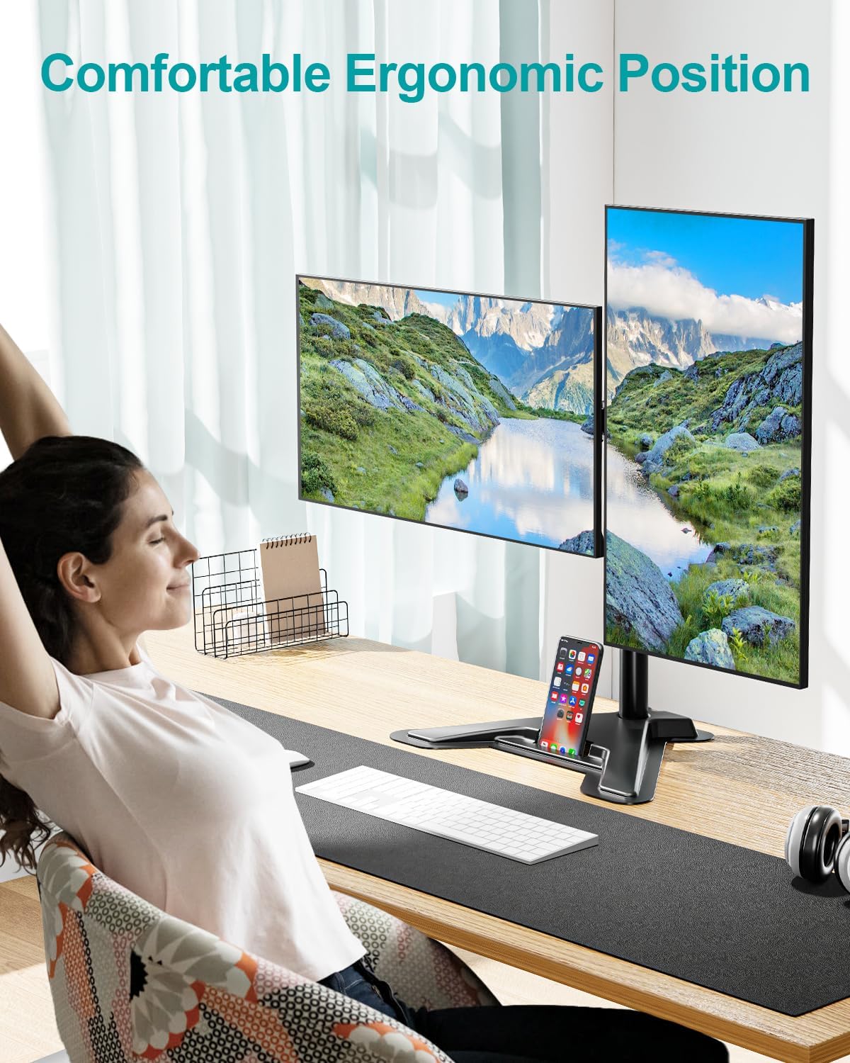 MOUNT PRO Dual Monitor Stand, Free-Standing Full Motion Monitor Desk Mount Fits 2 Screens up to 27 inches,17.6lbs with Height Adjustable, Swivel, Tilt, Rotation, VESA 75x75 100x100, Black