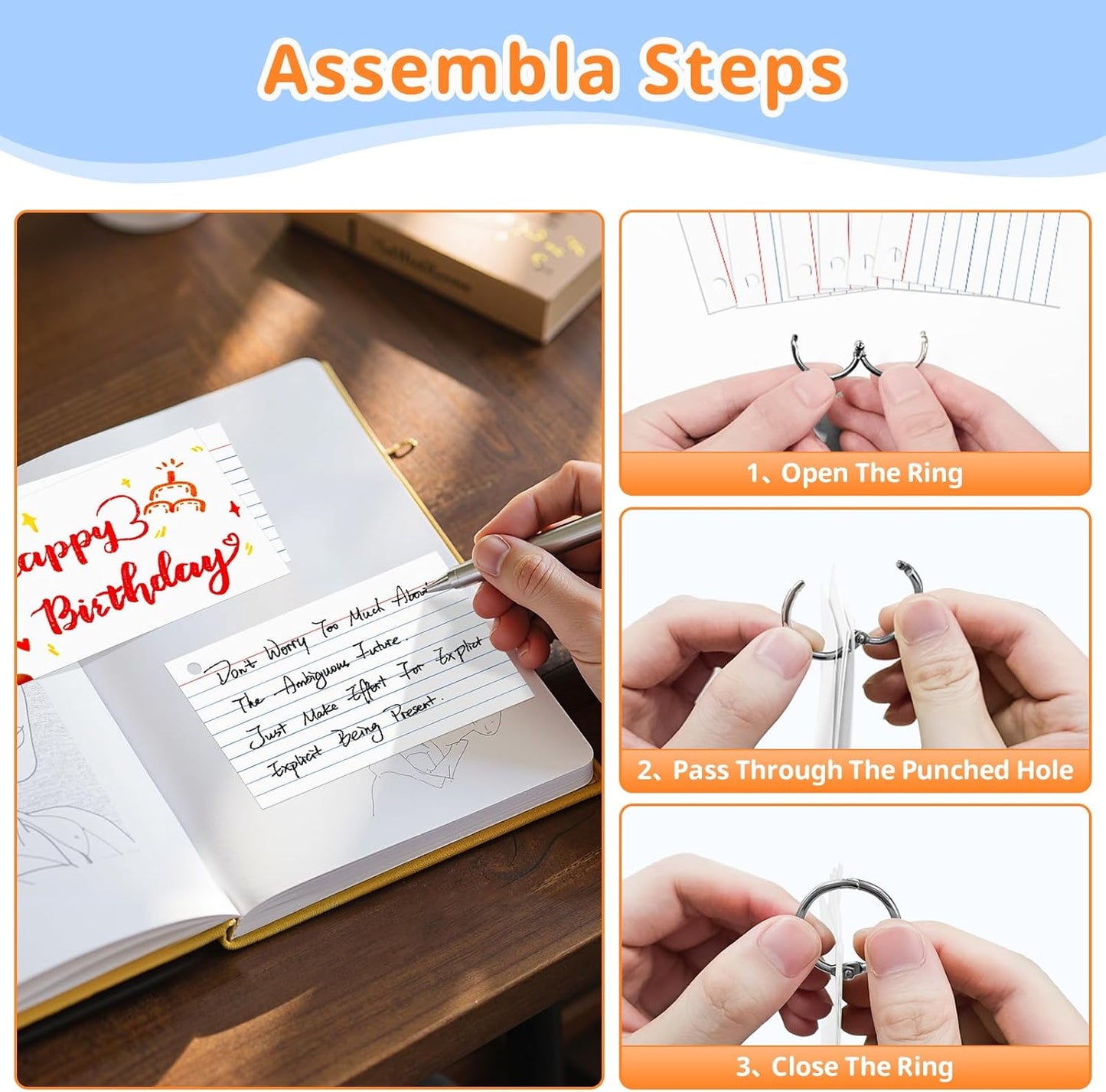 Index Cards 3x5 Inches, 300 PCS, White Flash Cards With Ring, Punched Lined Study Card Ruled Flashcards Notecards, Ruled Front And Blank Back, Note Card for School, College And Home