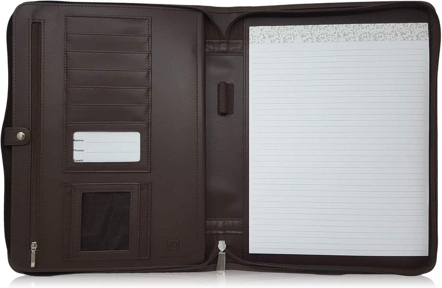Dark Brown Zippered Portfolio Binder - PU Leather Business Portfolio Organizer - Padfolio for Men & Women with US Letter Notepad, 10.5 Inch Tablet Pocket & Gift Box by Lautus Designs