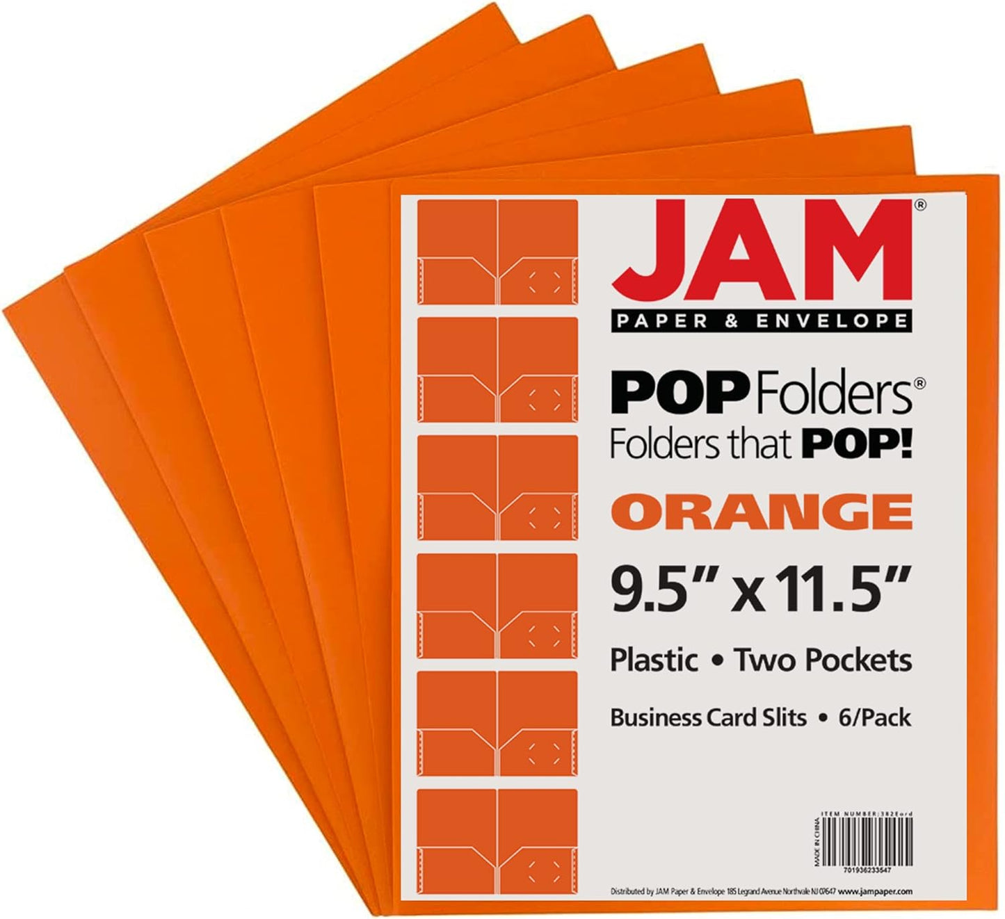 JAM PAPER Plastic 2 Pocket POP Folders - Durable School Folders - Orange - 6/Pack