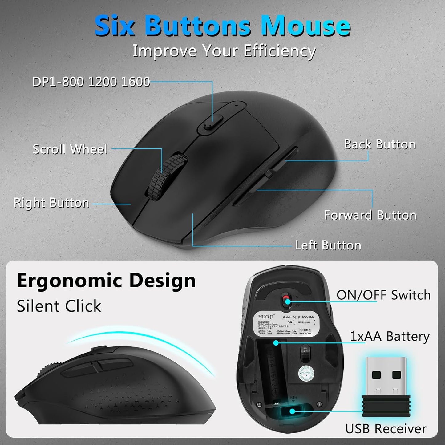 Wireless Keyboard and Mouse Combo, Full-Sized Ergonomic Keyboard with Wrist Rest, Phone Holder, Sleep Mode, Silent 2.4GHz Cordless Keyboard Mouse Combo for Computer, Laptop, PC, Mac, Windows