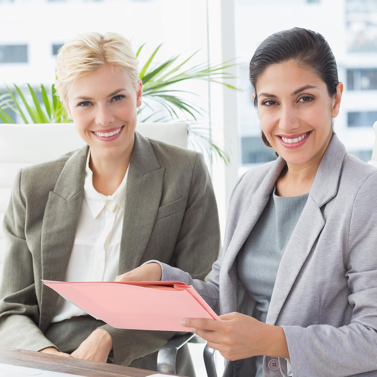 Patelai 48 Pcs Plastic Folders with 2 Pockets and 3 Prongs Home Folders with Card Slot Letter Size Heavy Duty Report Covers for Back to School(Pink,Classic)