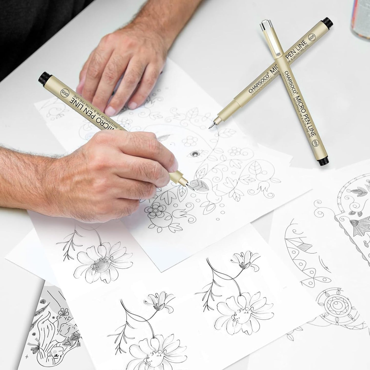 M Micro Pen, 6 Pack Black Fine Point Pen with Waterproof Archival Ink, 3mm Fineliner Ink Pens for Artist Illustration, Sketching, Anime, Manga, Technical Drawing and Scrapbooking