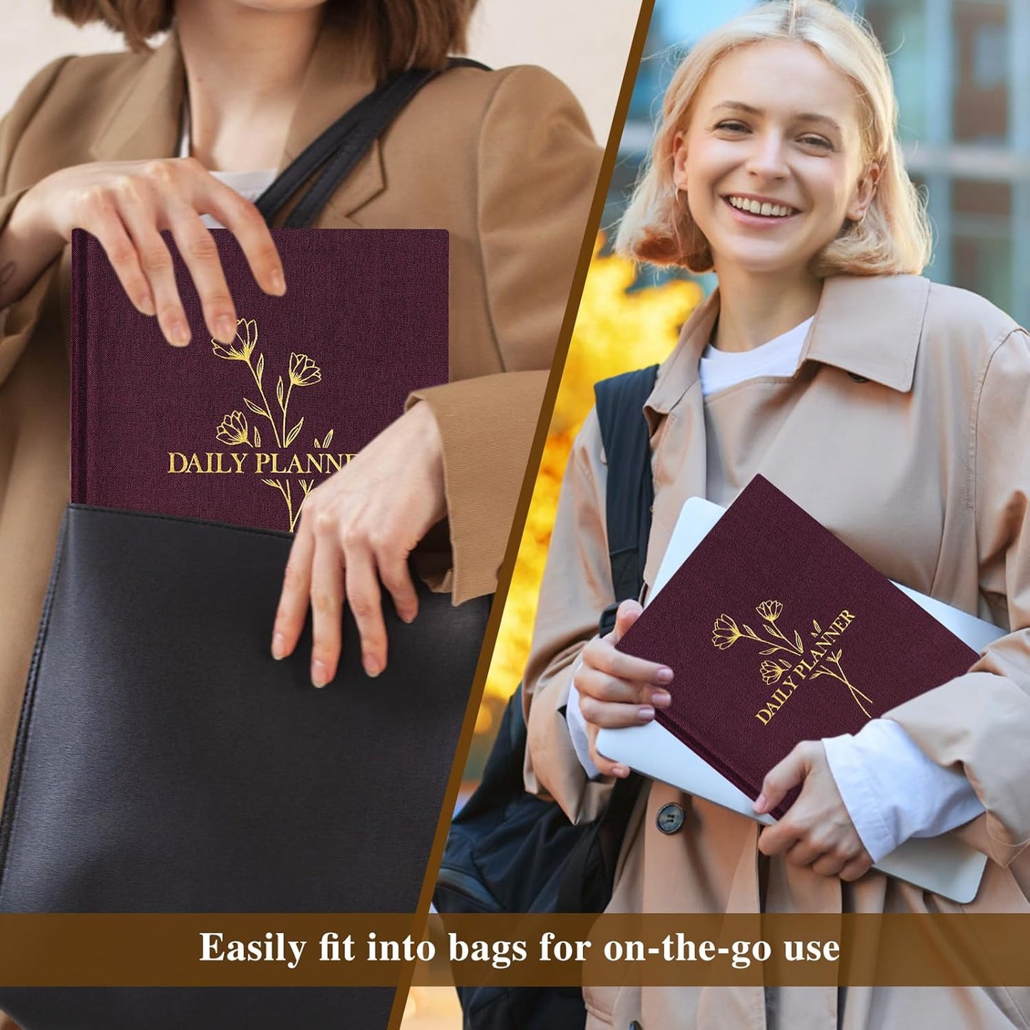 Lanpn Undated Daily Planner Hourly Schedule Notebook, 196 Pages 2 Page per Day To Do List Notebook Notepad Appointment Work Planner, Hardcover Daily Journal Organizer Book For Women 7.7" x 9.3" Purple