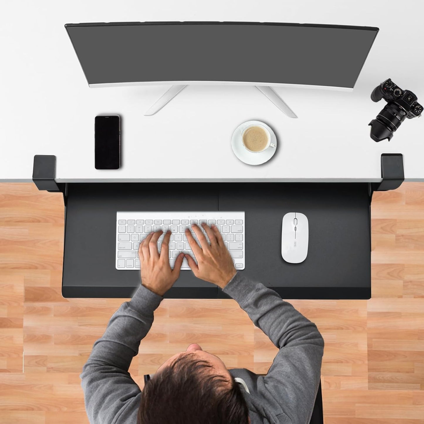 ETHU Keyboard Tray Under Desk, Pull Out Keyboard & Mouse Tray with C-clamp, Ergonomic Desk Keyboard Tray Slide Out, Pull Out Platform Drawer for Home and Office(Black)