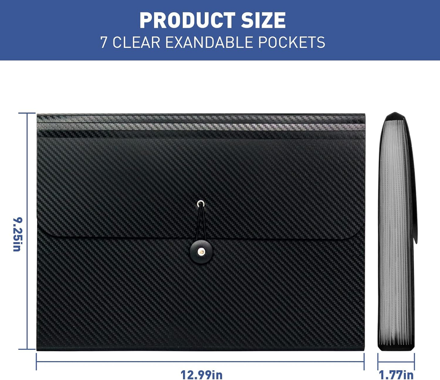 7 Pocket Expanding File Folder with Tab Inserts, Accordian File Organizer Document Receipt Organizer, Accordion Folder File Keeper A4 Letter Size, for School Home Office, Black(Pack of 2)