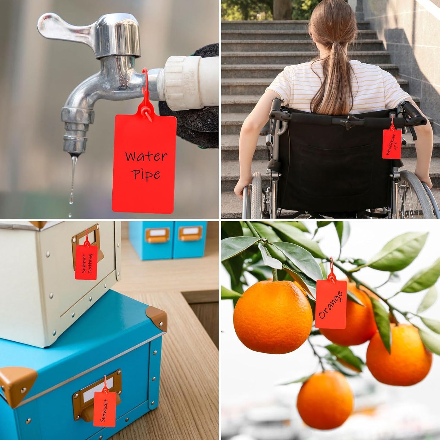 100 Plastic Waterproof Shipping Tags - Writable Marker Ties, Hanging Security Tamper Seals for Labeling and Storage - With One Marker Pen (Red)