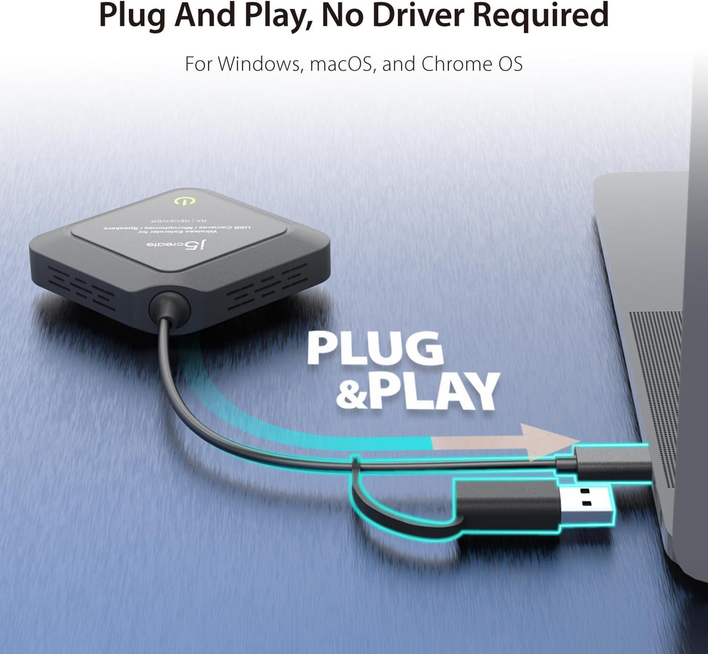 j5create Wireless Extender for USB Webcam, Microphones, or Speakers, Ideal for Streaming & Conferencing, No USB Mouse/Keyboard Compatibility (JVW120)