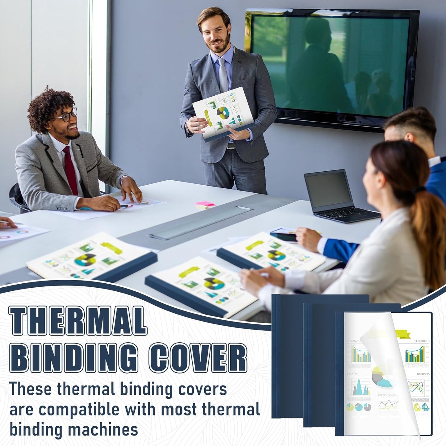 10 Pcs Thermal Binding Covers, 8.5 x 11 Inch Letter Size, 1 Inch Spine Holds 240 Sheets, Clear Front Paper Back Report Cover Suitable for Schools Offices Presentation(Blue)