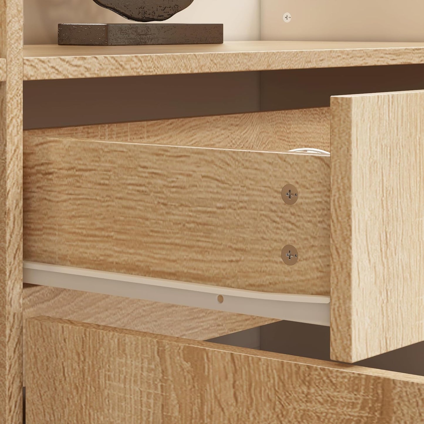 ECACAD Oak & White Reception Desk with Keyboard Tray, Retail Counter with Cabinet, Checkout Counter Table for Office Clinic Retail Lobby Salon