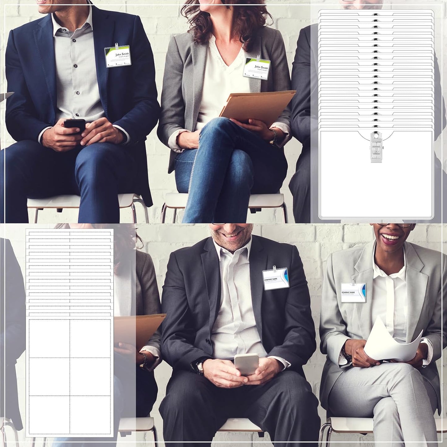 Eaasty Name Tags with Clips and Printable Inserts Clip On Name Badges Customizable Clear ID Badge Holder with Clips 3" x 4" Horizontal PVC for Meeting Seminar Show Event and Conference(50 Pack)