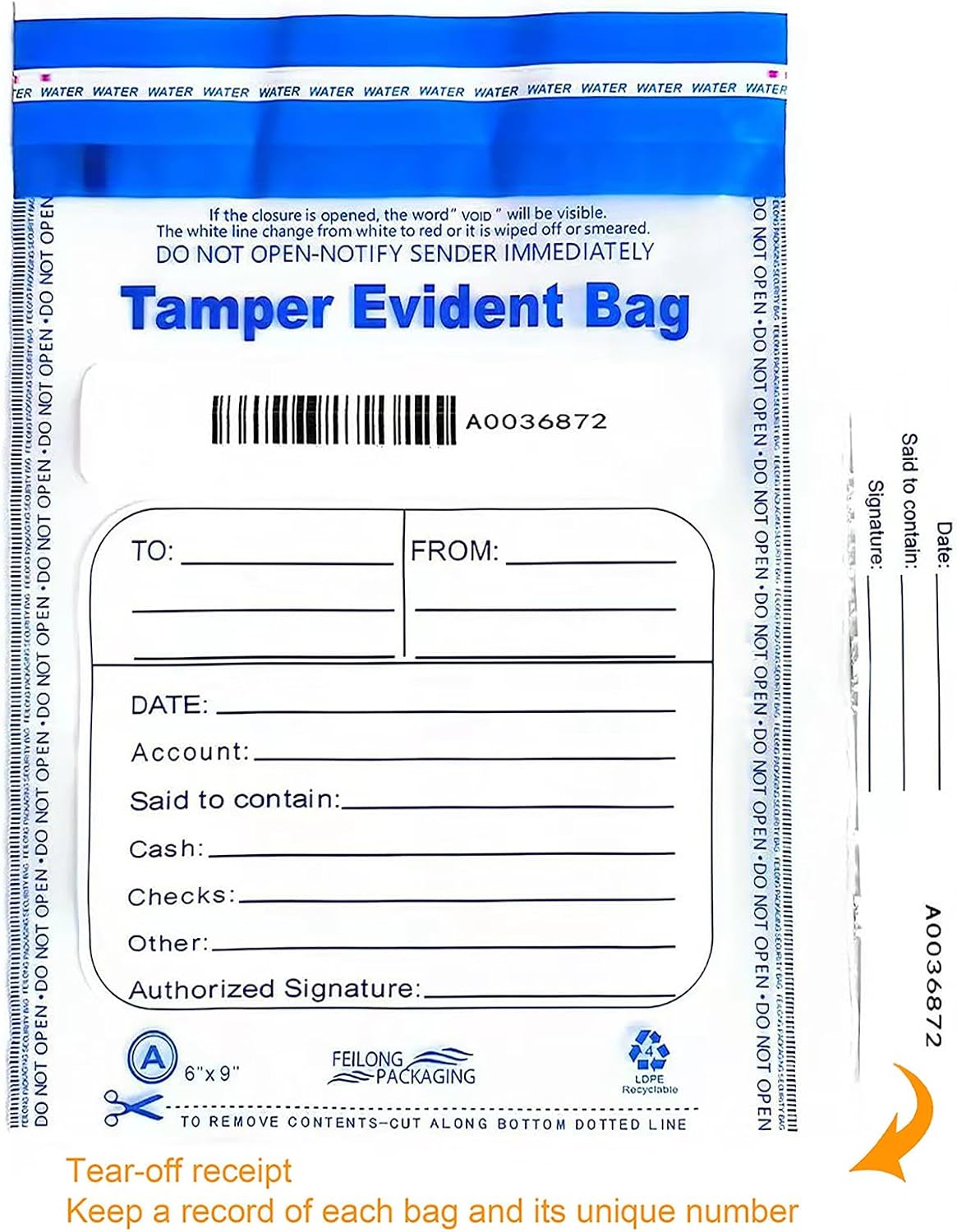 100Pcs 6"x9" Clear Plastic Bank Deposit Bag - Tamper Evident Security Bags -Transparent Cash Money Bags with High Level Security Seal