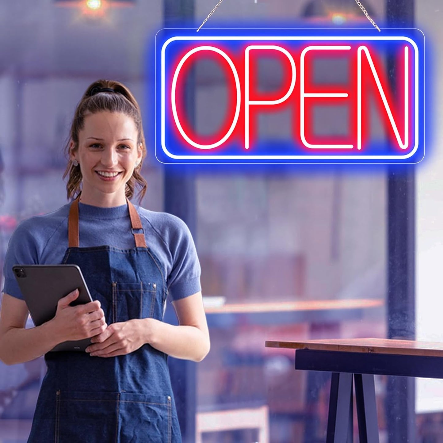 22" X 11" Led Neon Open Signs for Business Ultra Bright Plug In Electric Light Up Large Open Signs with ON/OFF Switch and 12V/2A AC Adapter for Storefront Window Bar Salon Coffee Stores (Horizontal)