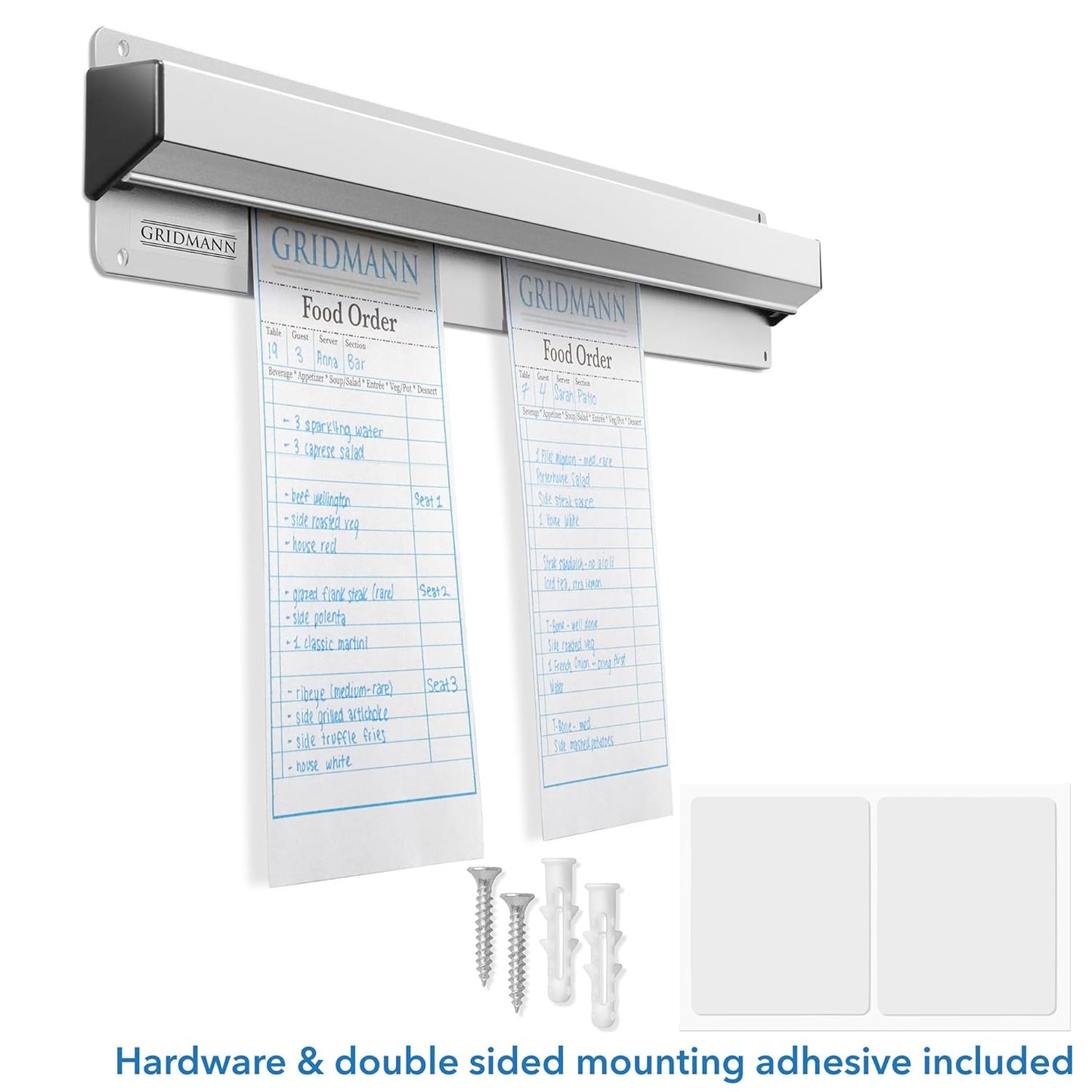 GRIDMANN 16-inch Slide Check Rack, Aluminum Restaurant Ticket Holder for Commercial Kitchen Food Orders