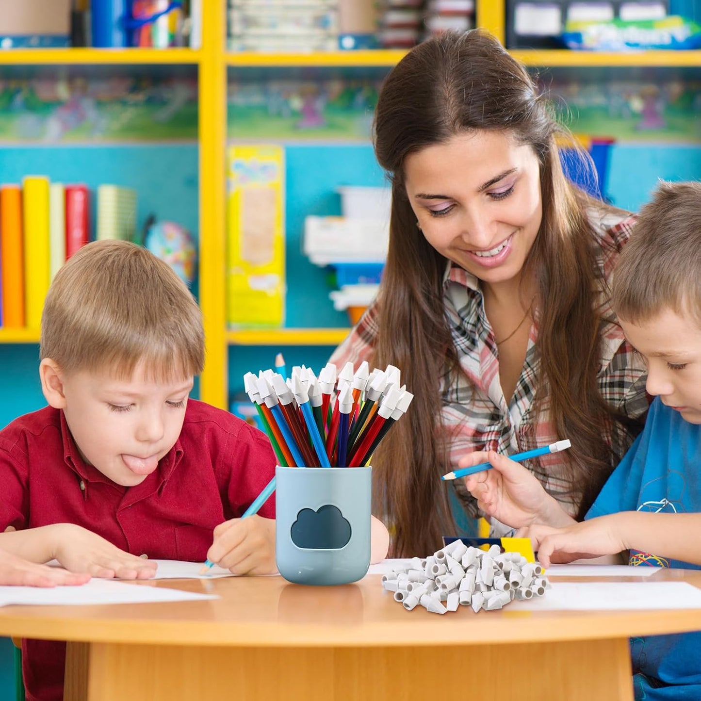 Crtiin 1000 Pcs Pencil Top Erasers Bulk Caps for Pencils Chisel Shape Erasers Toppers Classroom Party Favors Games Prizes Funny Pencil Eraser Cap for Kids Studying Supplies Home Office(White)