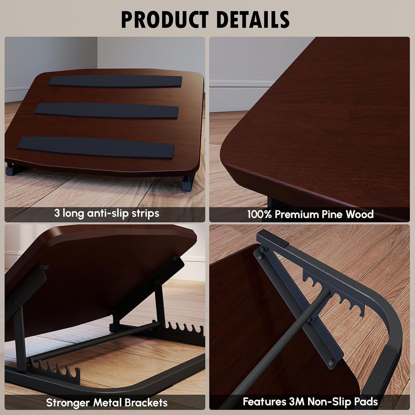 Foot Rest for Under Desk at Work, Ergonomic Wooden Desk Foot Rest with 7 Adjustable Angles, Anti-Slip Footrest Comfortable Foot Stools for Office Leg Rest, No Assembly