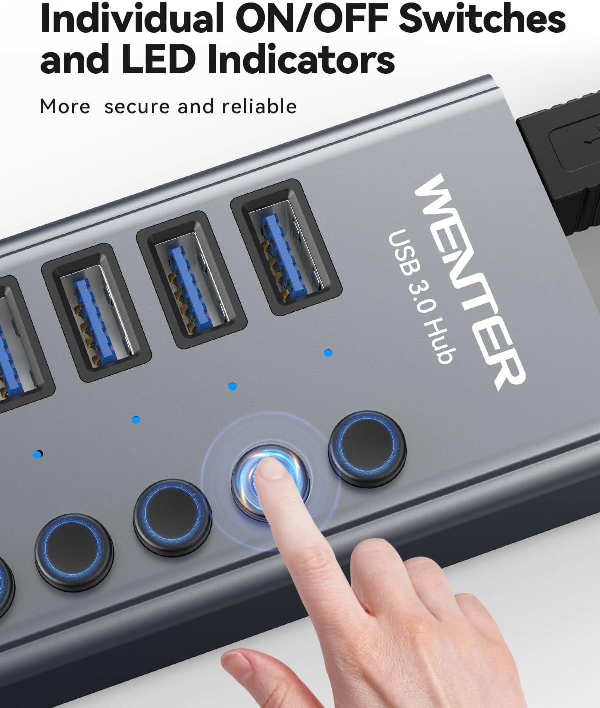 Powered USB 3.0 Hub, Wenter 13 Ports Powered USB Hub with SD/TF Card Reader, Aluminum USB Splitter with Individual On/Off Switches, 12V/3A 36W Power Adapter for PC/Laptops